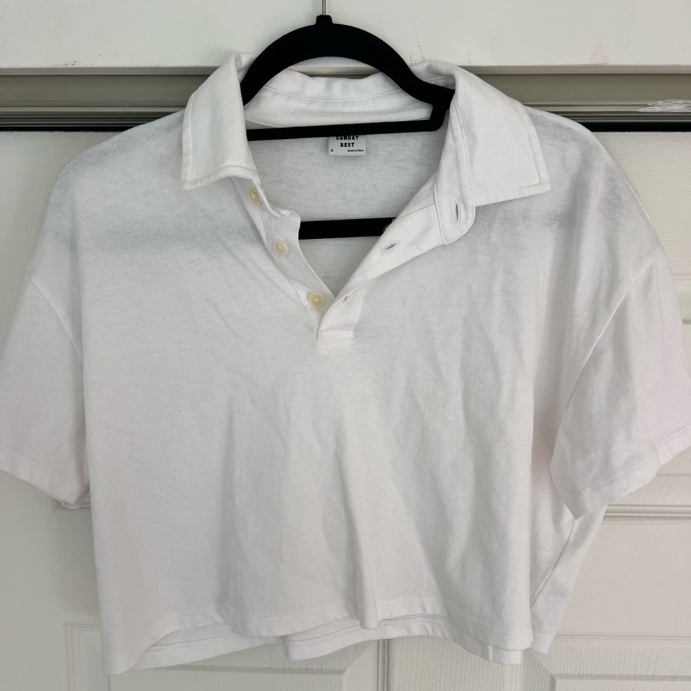 White Cropped Polo Shirt